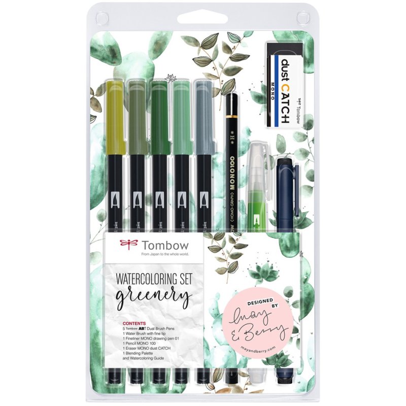 TOMBOW waterverf set Greenery, 11-delig, wasvermalbare markers